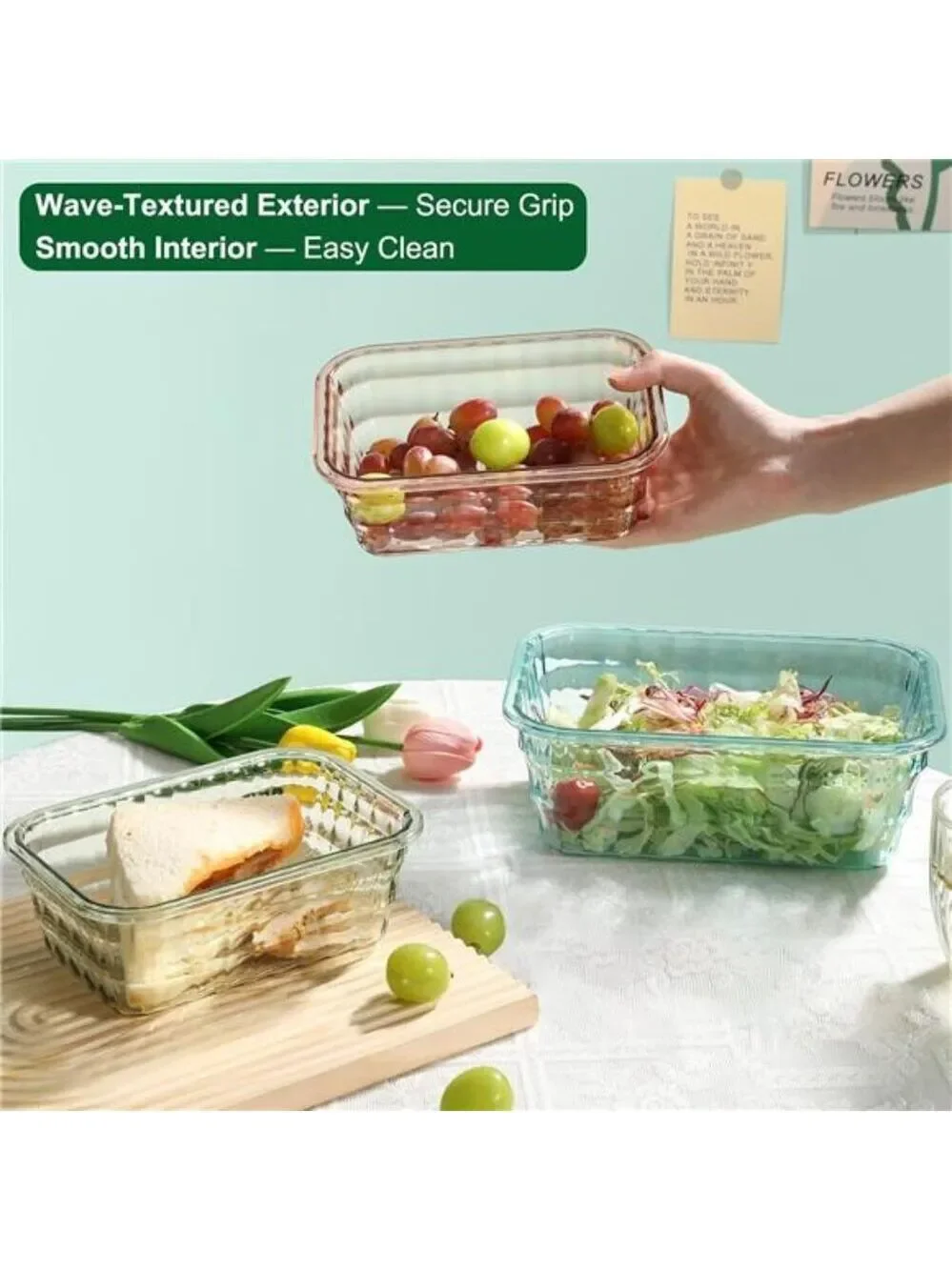 Food Storage Containers Set of 3 Meal Prep Salad Bowls BPA Free Pink To Go